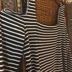 Black and white striped top.